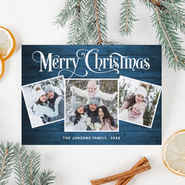 Cartão De Festividades 3 FOTO Natal Russo Blue Wood Saudação (Criador carregado)