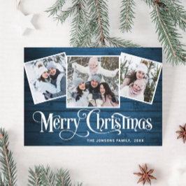 Cartão De Festividades 3 FOTO Natal Russo Blue Wood Saudação