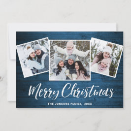 Cartão De Festividades 3 FOTO Natal Russo Blue Wood Saudação