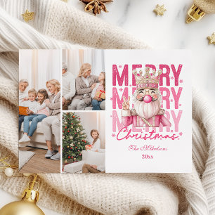 Cartão De Festividades 3 Foto Natalino Descascador de Nozes Rosa Vintage