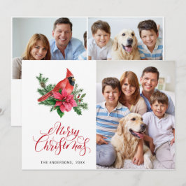Cartão De Festividades 3 FOTO Poinsettia Vermelha Cardeal Saudação de Nat