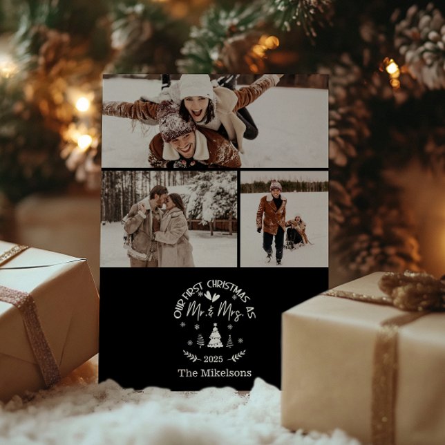 Cartão De Festividades 3 Foto Primeiro Natal como Sr. & Sra. (Criador carregado)