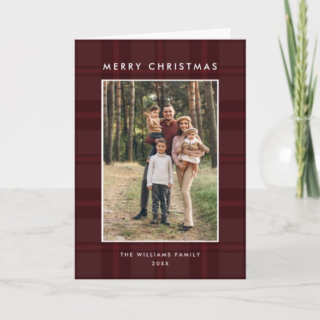 Cartão De Festividades 3 Foto Retro Xadrez de Natal Saudação (Frente)