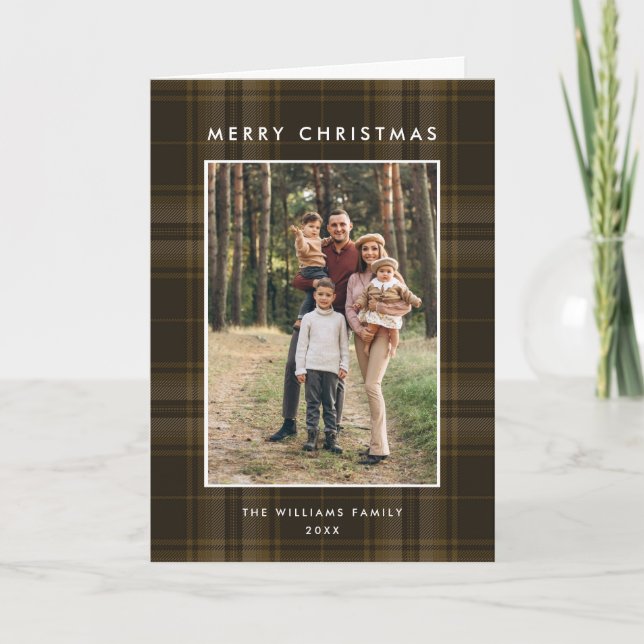 Cartão De Festividades 3 Foto Retro Xadrez de Natal Saudação (Frente)