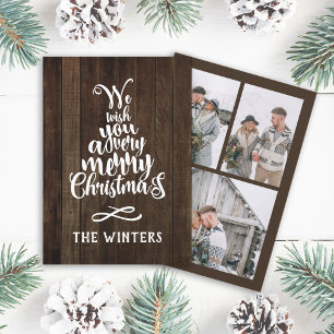 Cartão De Festividades 3 Foto Rusitc Wood Christmas Tree Lettering Fotogr