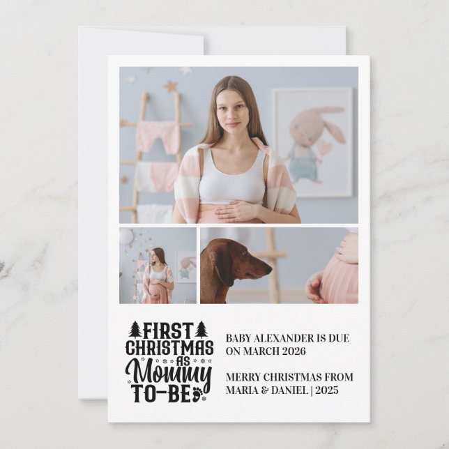 Cartão De Festividades 3 Mamãe fotográfica para estar grávida de Natal (Frente)