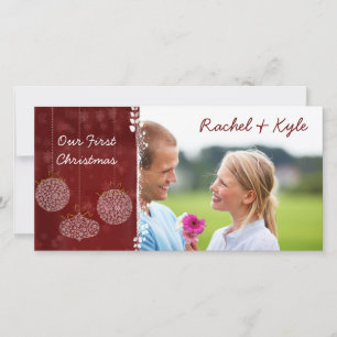 Cartão De Festividades 3 Ornamentos Nosso Primeiro Natal Sua Foto