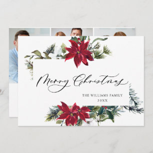 Cartão De Festividades 3 PHOTO Elegant Poinsettia Christmas Greeting