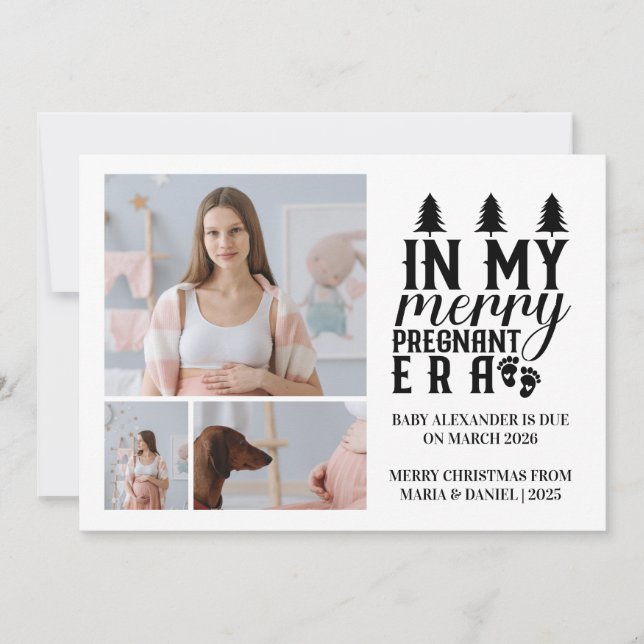 Cartão De Festividades 3 Photo In My Merry Pregnant Era Christmas (Frente)