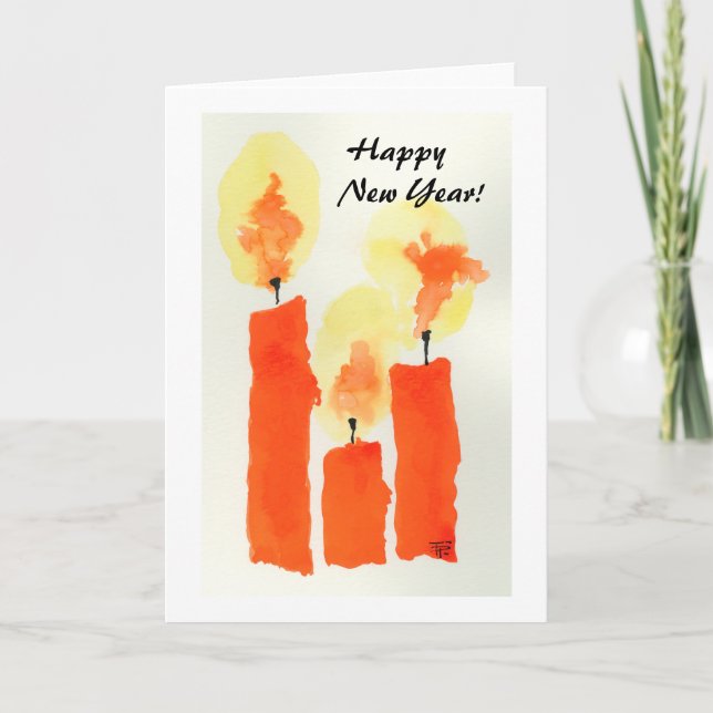 Cartão De Festividades 3 Velas. Feliz Ano Novo! (Frente)