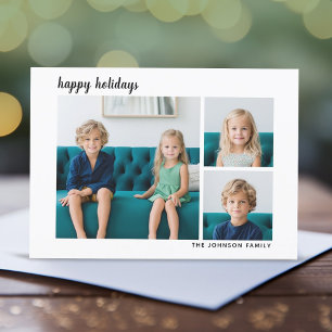 Cartão De Festividades 3 xadrez de Script Mínimo Moderno da Foto - Preto