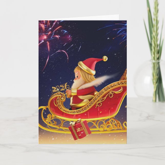 Cartão De Festividades 3D Santa Claus Christmas Greeting Card – Festive H (Frente)