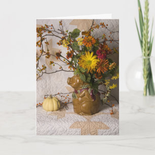 Cartão De Festividades 4603 Pig Pitcher Floral Thanksgiving Greeting Card