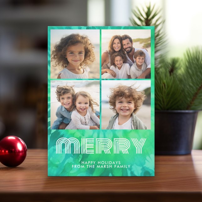 Cartão De Festividades 4 Colagem de Fotografias - FELIZ retroativa - Tie- (Retro Tie Dye Pattern Christmas Card. Add a little color to your holiday with this online photo card)