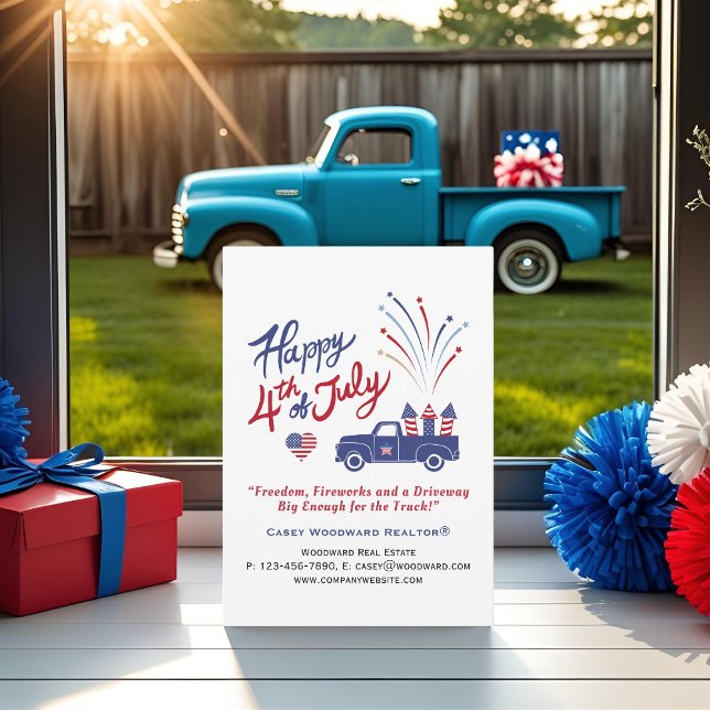 Cartão De Festividades 4 de julho Patriotic Truck Real Estate Editable (Criador carregado)