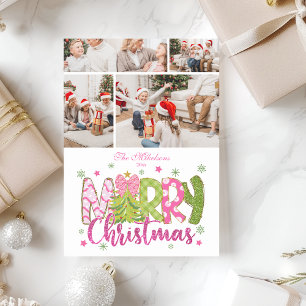 Cartão De Festividades 4 Foto Arco Rosa Verde Árvore Feliz Natal