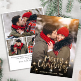 Cartão De Festividades 4 FOTO Feliz Natal Dourado Saudação Sparkle