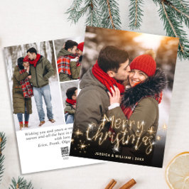 Cartão De Festividades 4 FOTO Feliz Natal Dourado Sparkle Saudação Holi