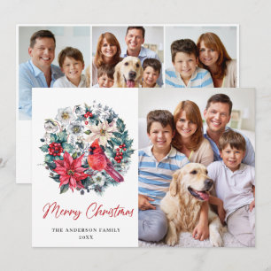 Cartão De Festividades 4 FOTO Holly Berry Cardinal Poinsettia Natal