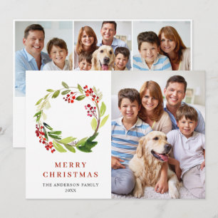 Cartão De Festividades 4 FOTO Holly Berry Wreath Saudação de Natal