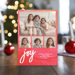 Cartão De Festividades 4 Foto Joy Feliz Natal Mínimo Cinto Vermelho<br><div class="desc">Use quatro fotos quadradas e faça uma saudação de Natal alegre e exclusiva com um padrão de aquarela brilhante e alegre no verso. Se precisar mover alguma coisa,  clique no botão personalizar para fazer alterações.</div>