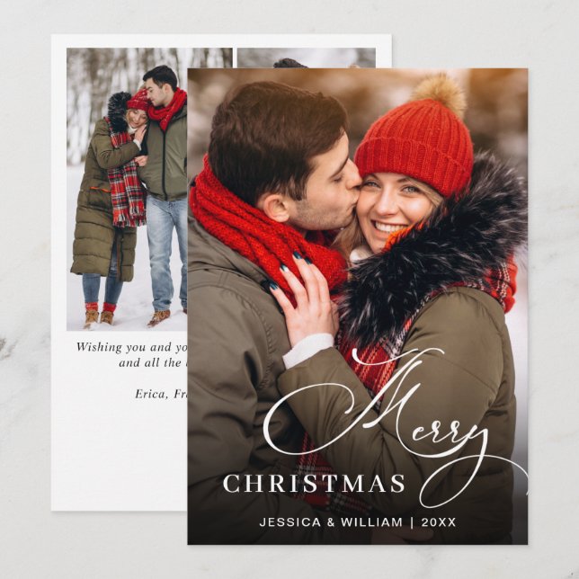 Cartão De Festividades 4 FOTO Moderna Feliz Natal Saudação (Frente/Verso)