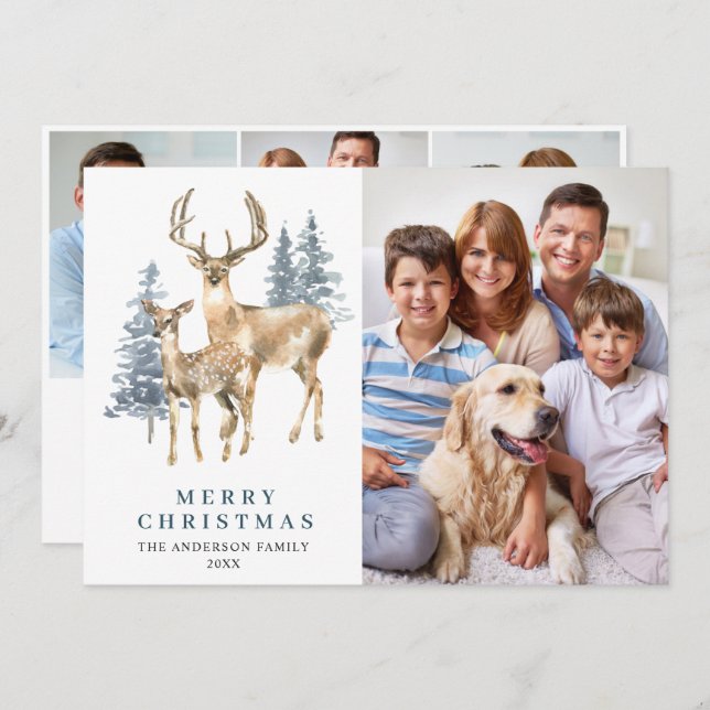 Cartão De Festividades 4 FOTO Natal Elegante Árvore de Pinheiros (Frente/Verso)