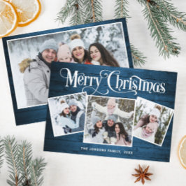 Cartão De Festividades 4 FOTO Natal Russo Blue Wood Saudação