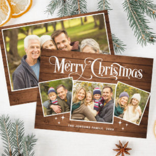 Cartão De Festividades 4 FOTO Natal Russo Madeira Marrom Saudação Boho