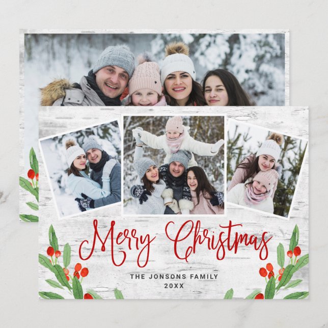 Cartão De Festividades 4 FOTO Natal Rustic Birtic Latido Saudação (Frente/Verso)