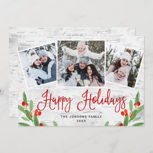 Cartão De Festividades 4 FOTO Natal Rustic Birtic Latido Saudação (Frente/Verso)