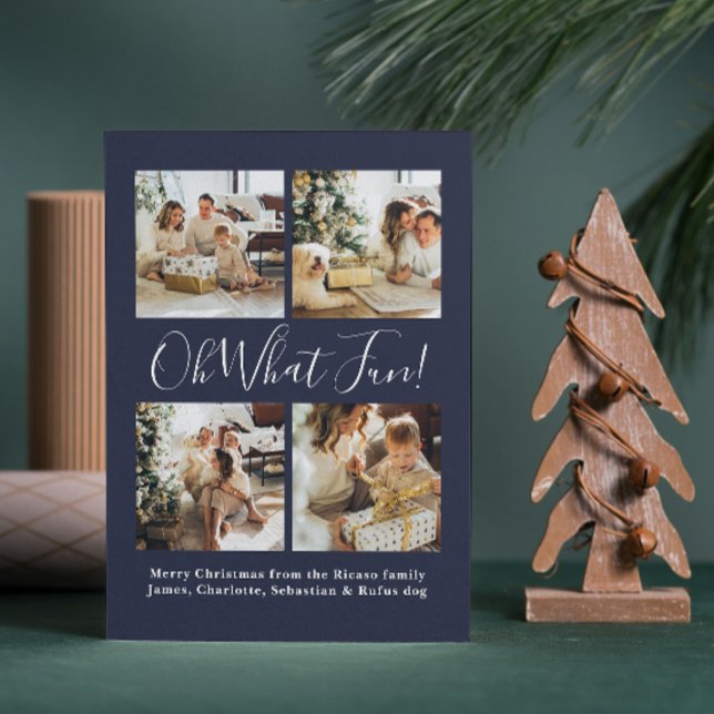 Cartão De Festividades 4 Foto oh Que Divertido Natal Nórdico (4 Photo oh What Fun Nordic Christmas Holiday Card by Ricaso, with holiday pattern on back)