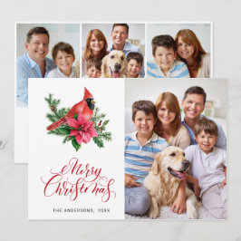 Cartão De Festividades 4 FOTO Poinsettia Vermelha Cardeal Saudação de Nat
