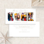 Cartão De Festividades 4 Fotografias Dourado Script Feliz Natal<br><div class="desc">Colagem 4 Fotografias Dourado Script Feliz Natal. Disponível digitalmente e impresso. Moderno e minimalista,  com um roteiro de na moda para Feliz Natal. Substitua as imagens de exemplo por suas próprias fotos divertidas e personalize o resto das palavras em cada lado,  conforme necessário.</div>