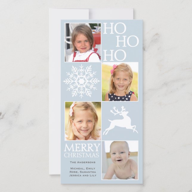Cartão De Festividades 4 Fotografias Snowflake Reindeer Natal (Frente)