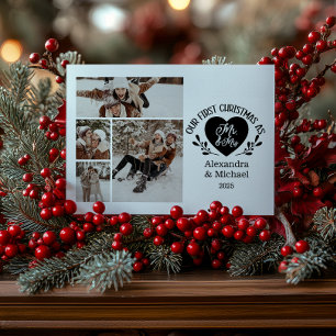 Cartão De Festividades 4 Fotos Coração Primeiro Natal como Sr. e Sra.