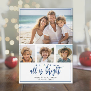 Cartão De Festividades 4 Fotos - Tudo Tranquilo Brilhante - Natal Azul Es
