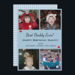 Cartão De Festividades 4 Pai De Aniversário Feliz De Colagem De Fotografi<br><div class="desc">Carregue quatro de suas fotos favoritas e atualize os nomes e voila! Você tem um cartão de aniversário personalizado que o Pai vai amar. O verso é um cheque de gingham azul-céu que corresponde às bordas que separam as fotos na frente.</div>