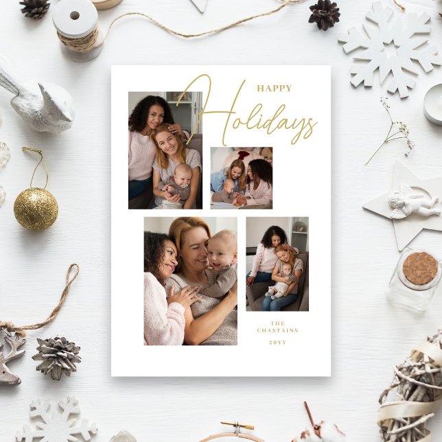 Cartão De Festividades 4 Photos Collage Original Modern Minimalist Chic  (4 Photos Collage Original Modern Minimalist Chic Holiday Card with Envelope.)