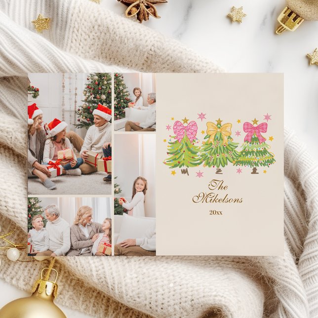 Cartão De Festividades 4Photo Bright Ribbon Trees Holiday Family (Criador carregado)