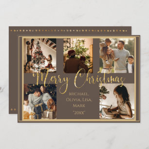 Cartão De Festividades 5 Colagem de Fotos Feliz Natal Feriado Dourado
