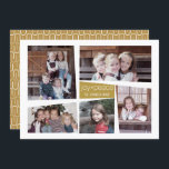 Cartão De Festividades 5 Colagem de Fotos Retro Joy and Peace - Dourado<br><div class="desc">Use cinco fotos para fazer uma recordação de Natal feliz e única. Se precisar mover alguma coisa,  clique no botão personalizar para fazer alterações.</div>