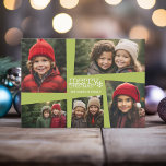 Cartão De Festividades 5 Colagem de Fotos Retro Joy and Peace Green<br><div class="desc">Use cinco fotos para fazer uma recordação de Natal feliz e única. Se precisar mover alguma coisa,  clique no botão personalizar para fazer alterações.</div>