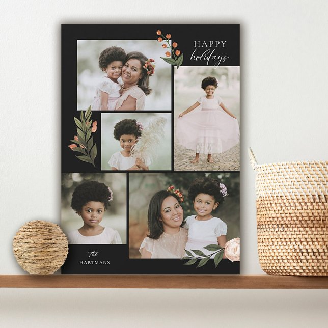 Cartão De Festividades 5 Colagem Fotográfica Terracotta Boho Floral (Criador carregado)