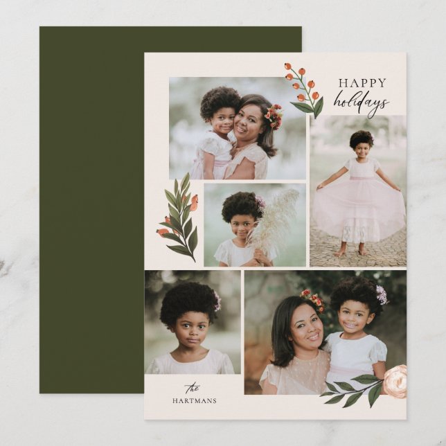 Cartão De Festividades 5 Colagem Fotográfica Terracotta Boho Floral (Frente/Verso)