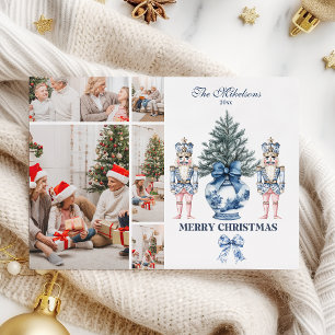 Cartão De Festividades  5 Foto Azul Chinoiserie Quebra-Nozes Natal