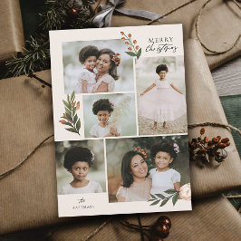 Cartão De Festividades 5 Foto Colagem Terracotta Boho Natal Floral