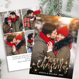 Cartão De Festividades 5 FOTO Feliz Natal Dourado Saudação Sparkle