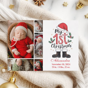 Cartão De Festividades 5 Foto Fofa Bebê Papai Noel 1º Natal