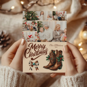Cartão De Festividades 5 Foto Natal com Laço e Botas Western